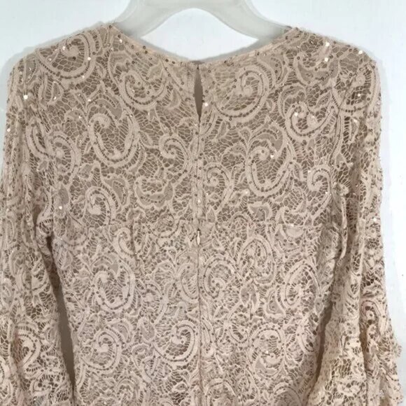 Marina Bell Sleeve Dress Blush Size 6 Sequins Lace - Picture 8 of 10